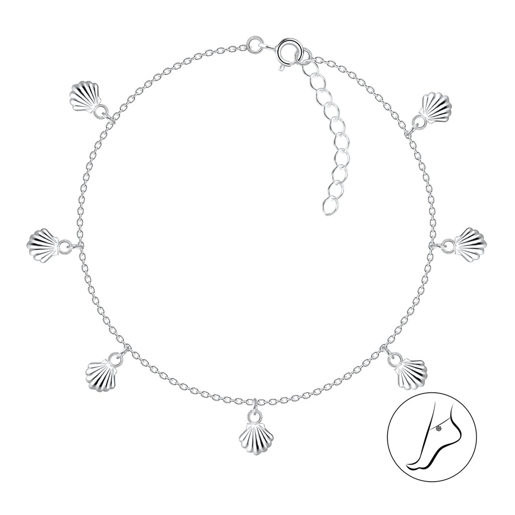 [10011394] Chaîne de cheville breloque coquillage en argent 24 cm avec rallonge