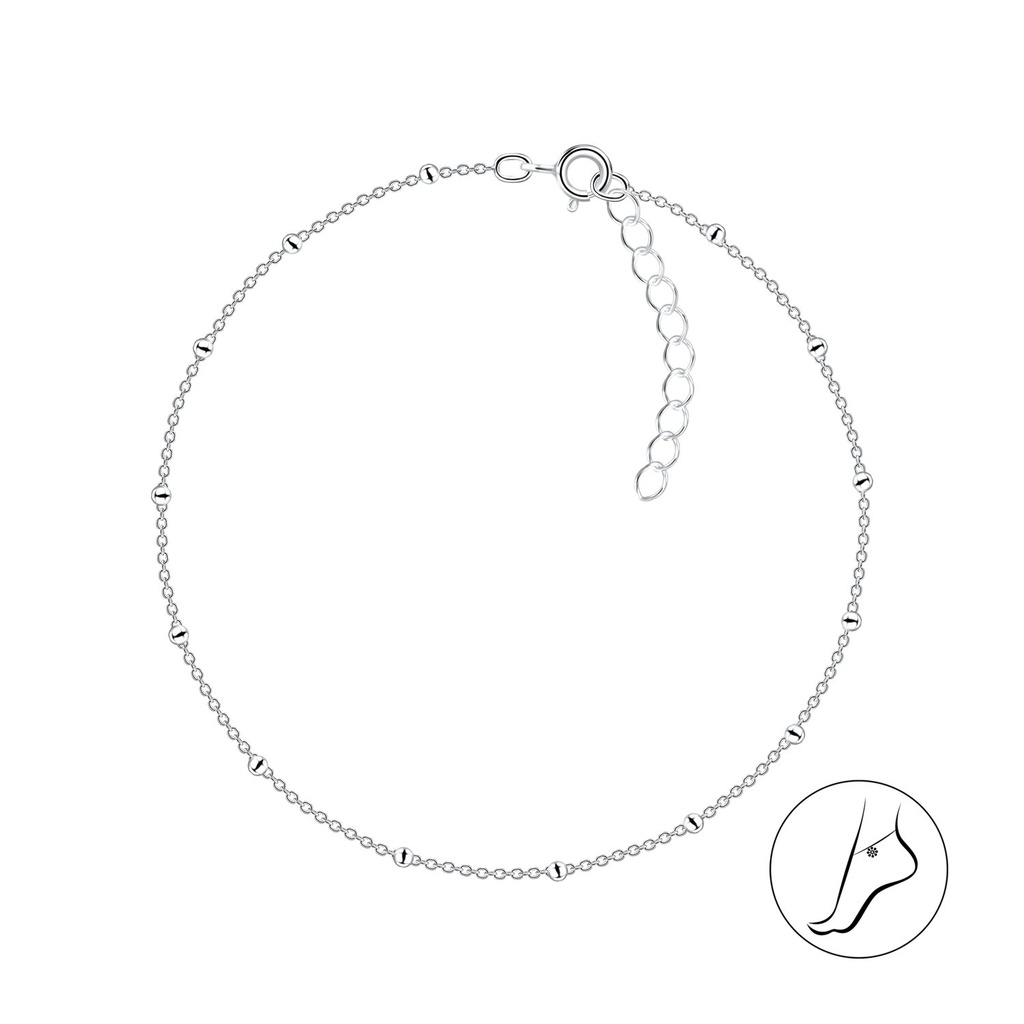 [10012116] Chaîne de cheville satellite en argent 25 cm avec rallonge