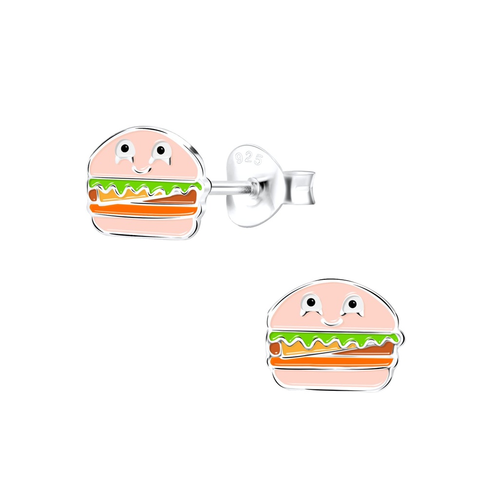 [10013254] Silver Burger Stud Earrings