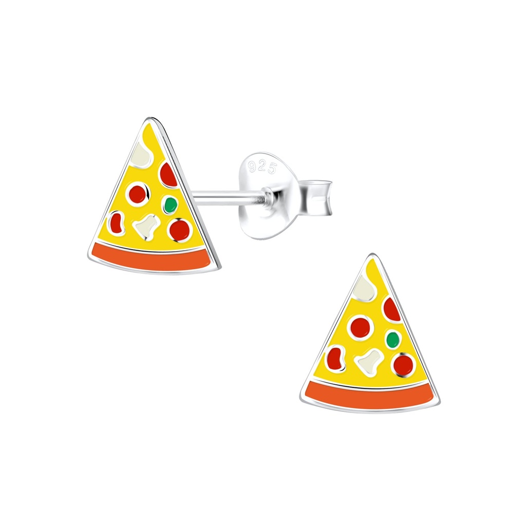 Silver Pizza Stud Earrings