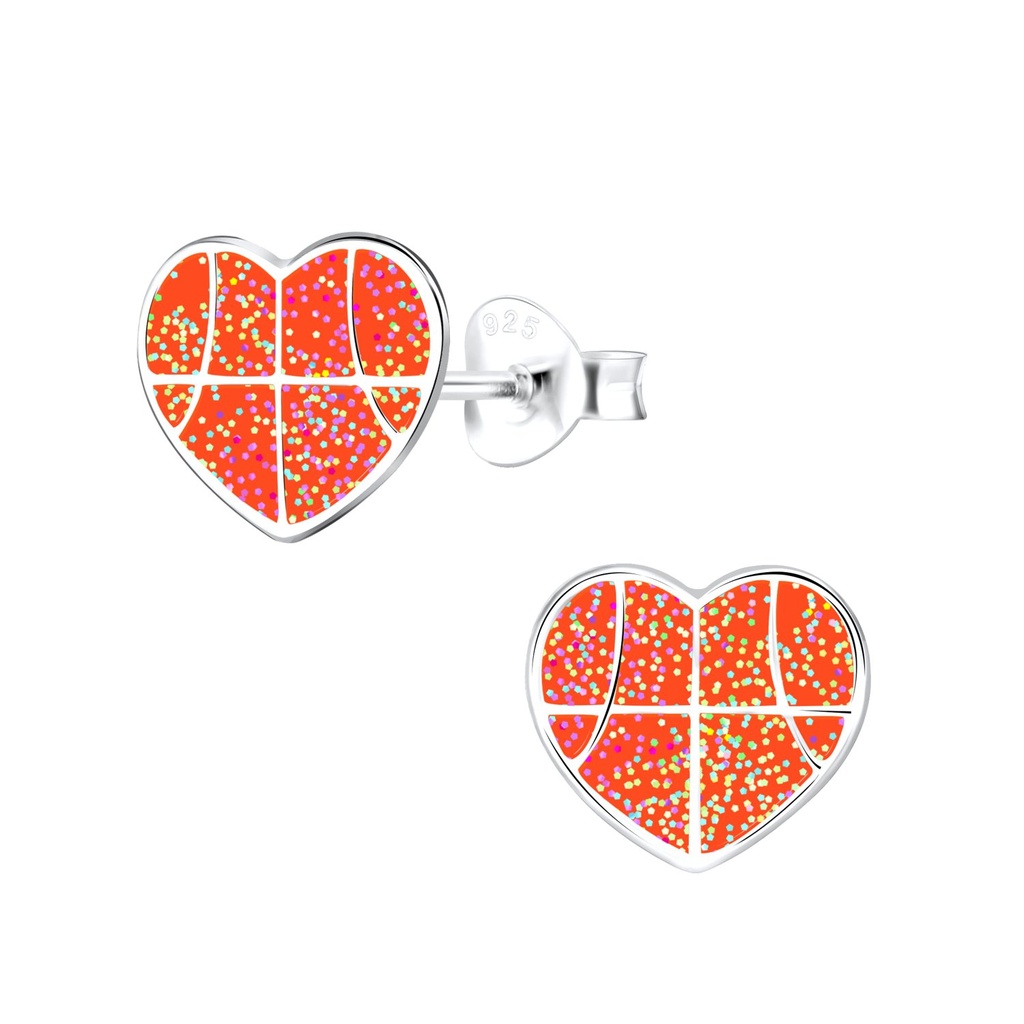 [10013213] Silver Basket Ball Stud Earrings