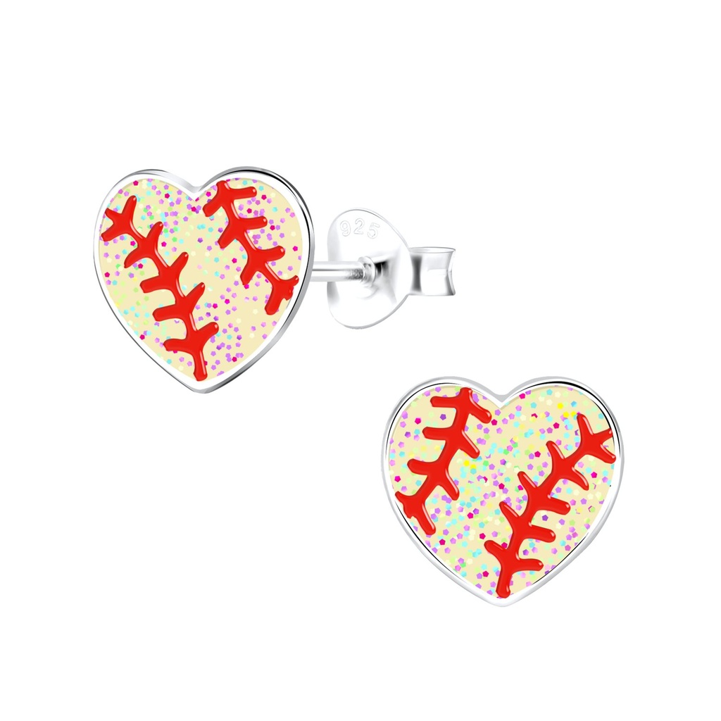 [10013216] Silver Baseball Stud Earrings
