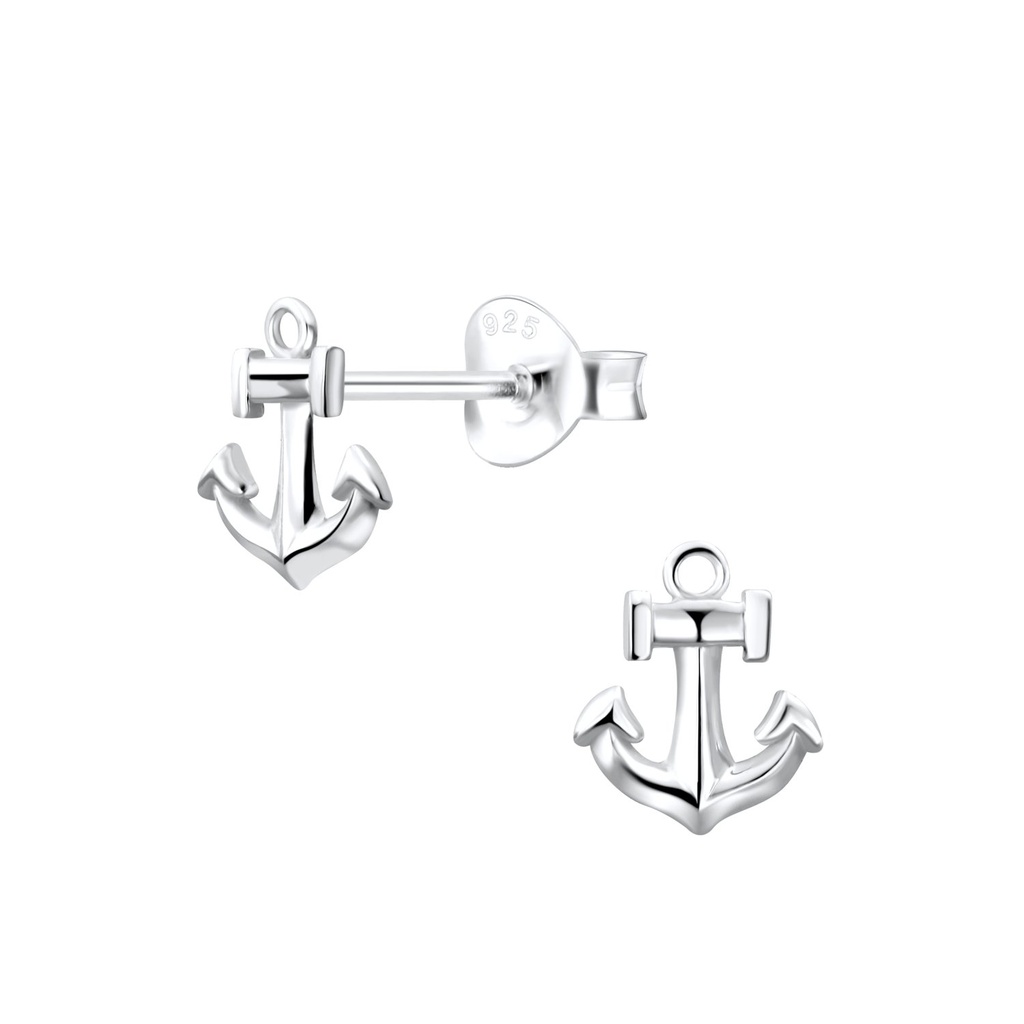 [10013604] Silver Anchor Stud Earrings
