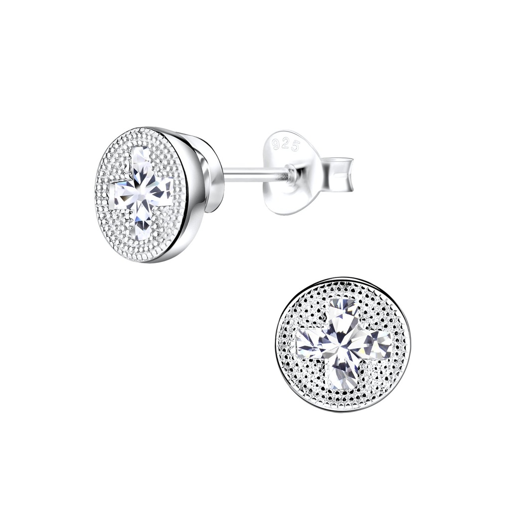Puces d'oreilles croix en argent