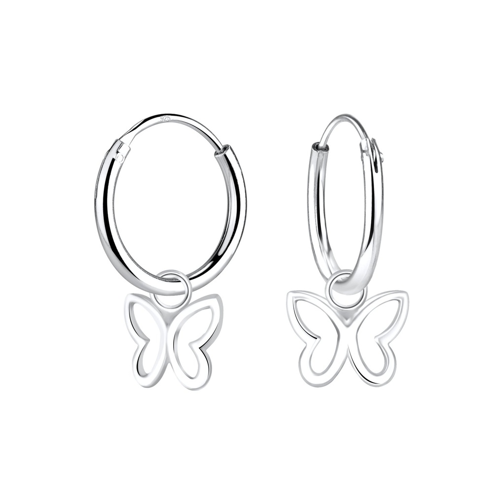Silver Butterfly Charm Hoop Earrings
