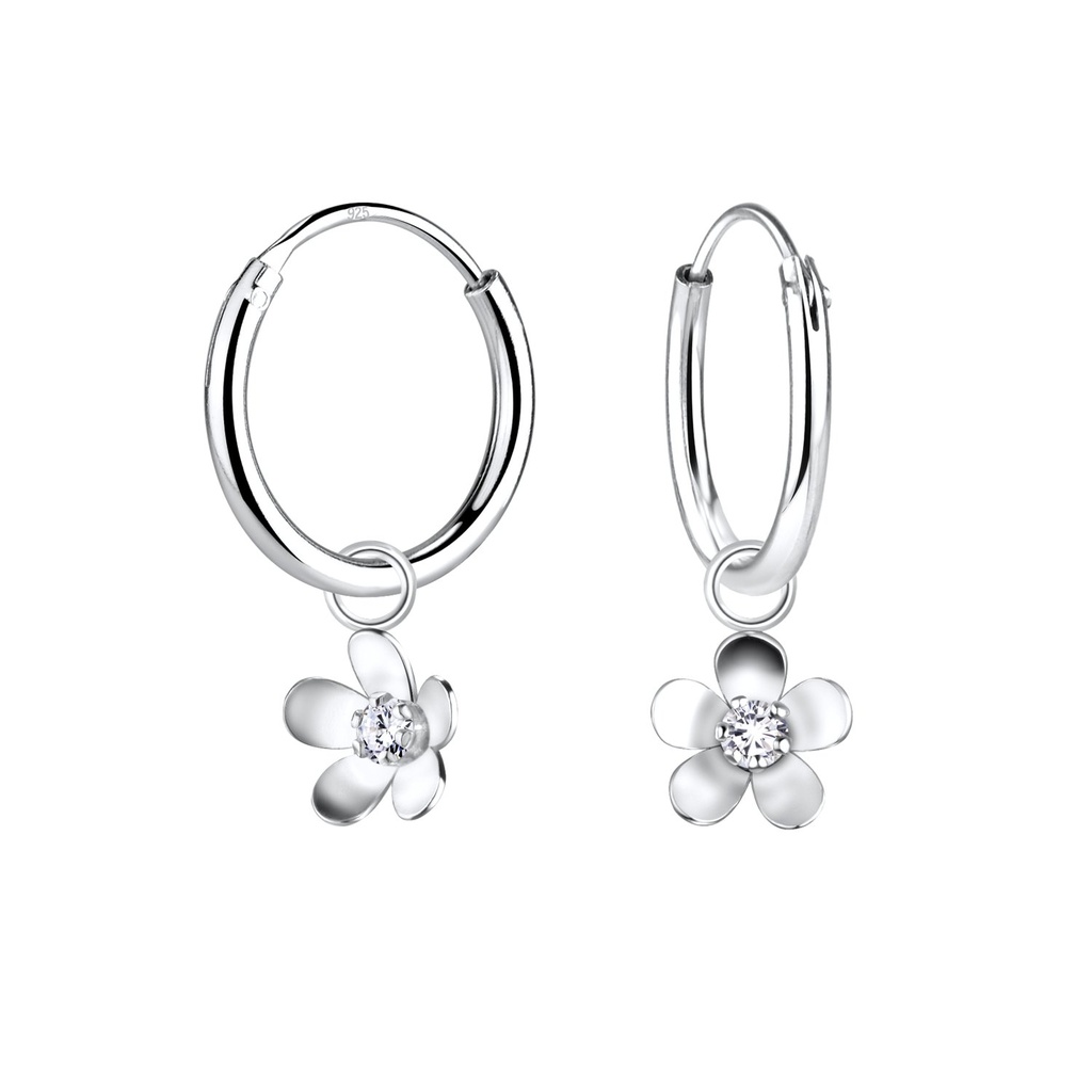 Créoles breloque fleur en argent