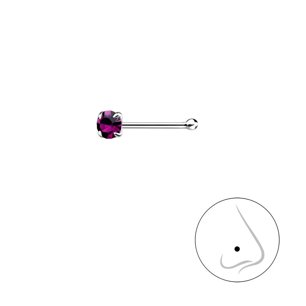 2.5mm Round Crystal Silver Nose Stud With Ball