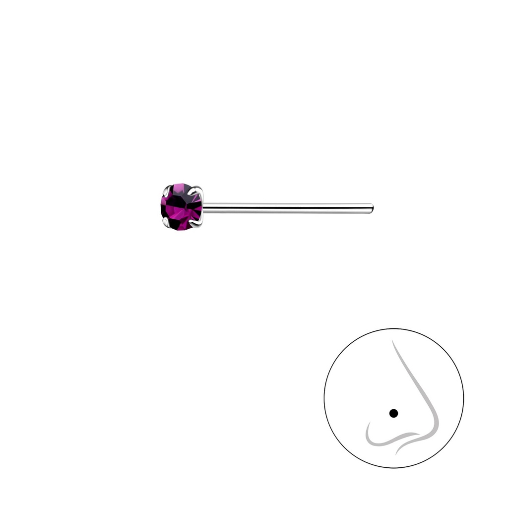 2.5mm Round Crystal Silver Nose Stud