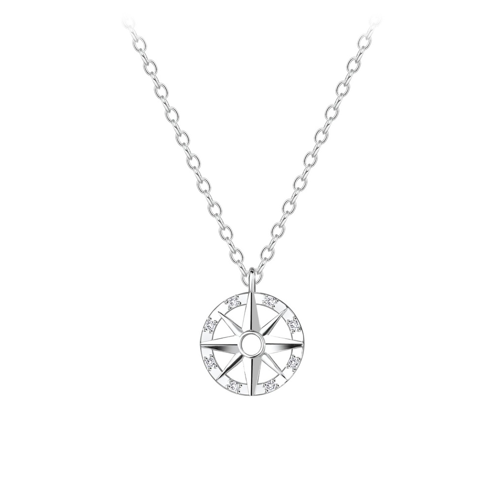 Collier boussole en argent zircon