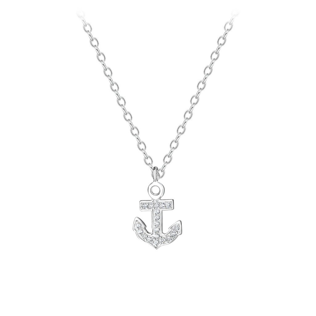 [10011924] Silver Cubic Zirconia Anchor Necklace