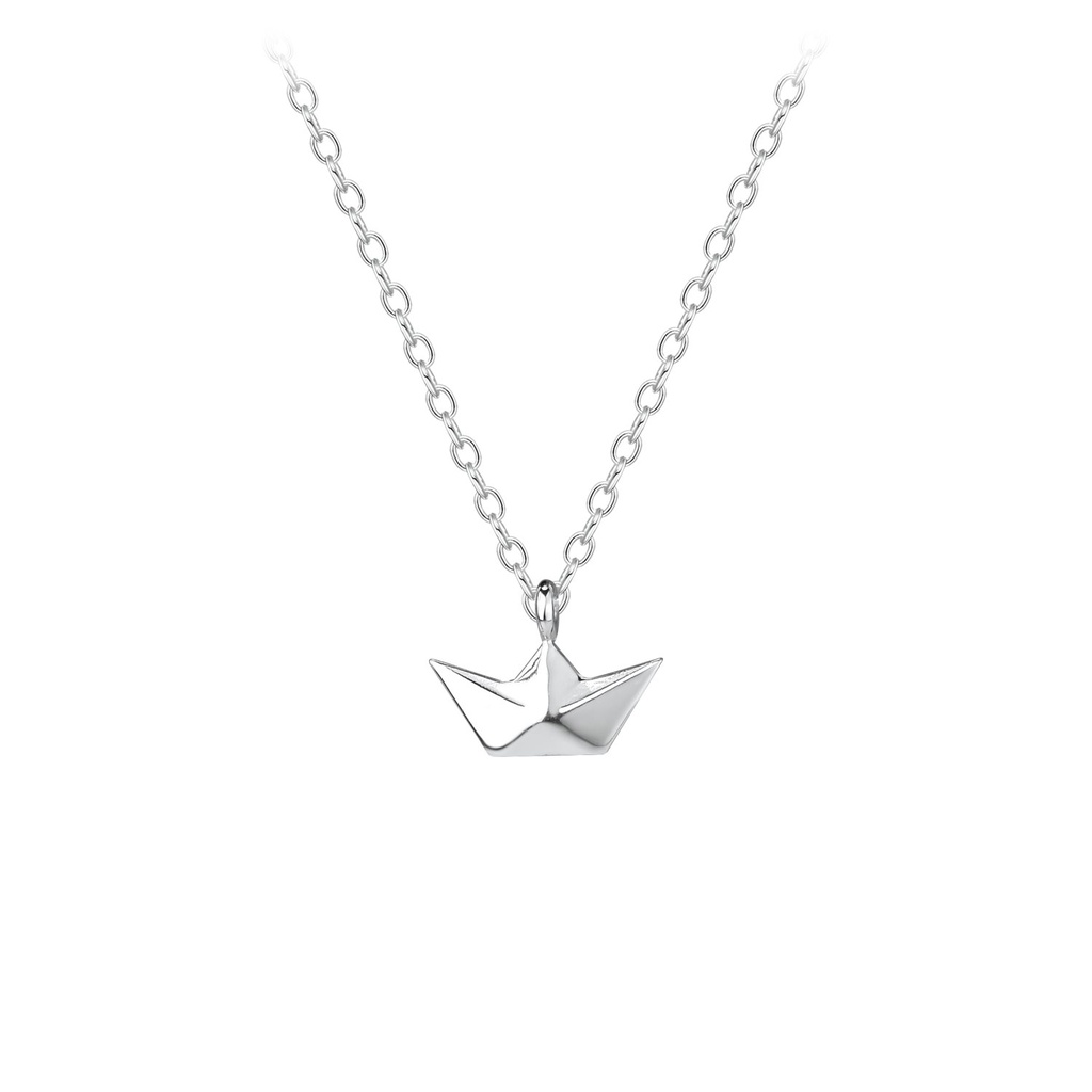 [10011922] Silver Origami Boat Necklace