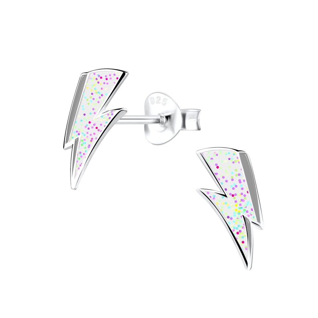 Silver Lightning Bolt Stud Earrings