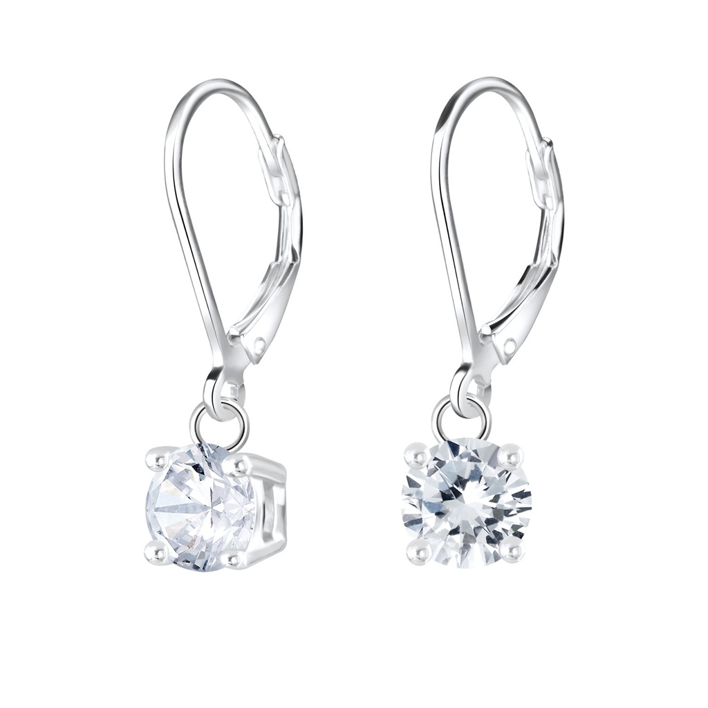 6mm Round Cubic Zirconia Silver Lever Back Earrings
