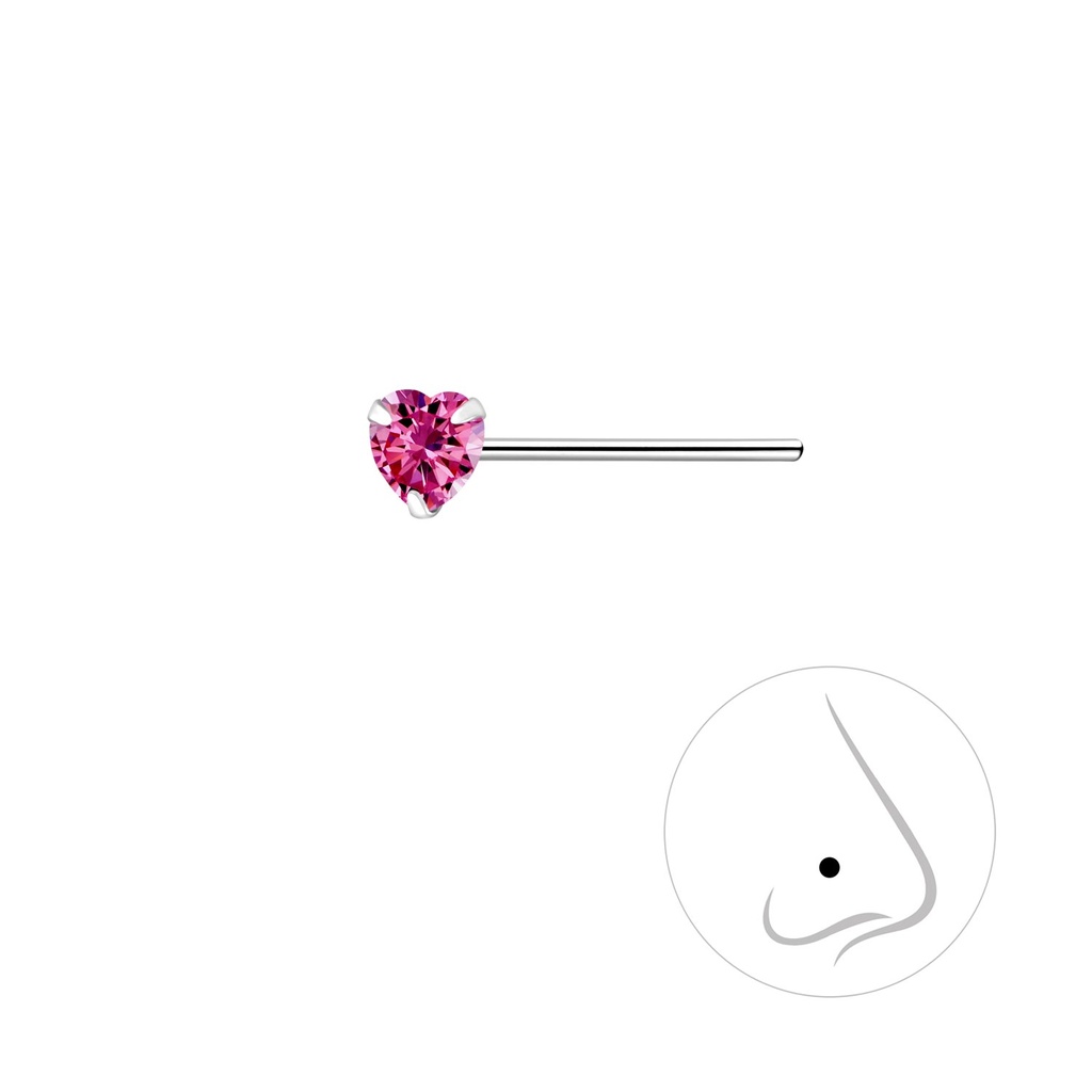 3mm Heart Cubic Zirconia Silver Nose Stud