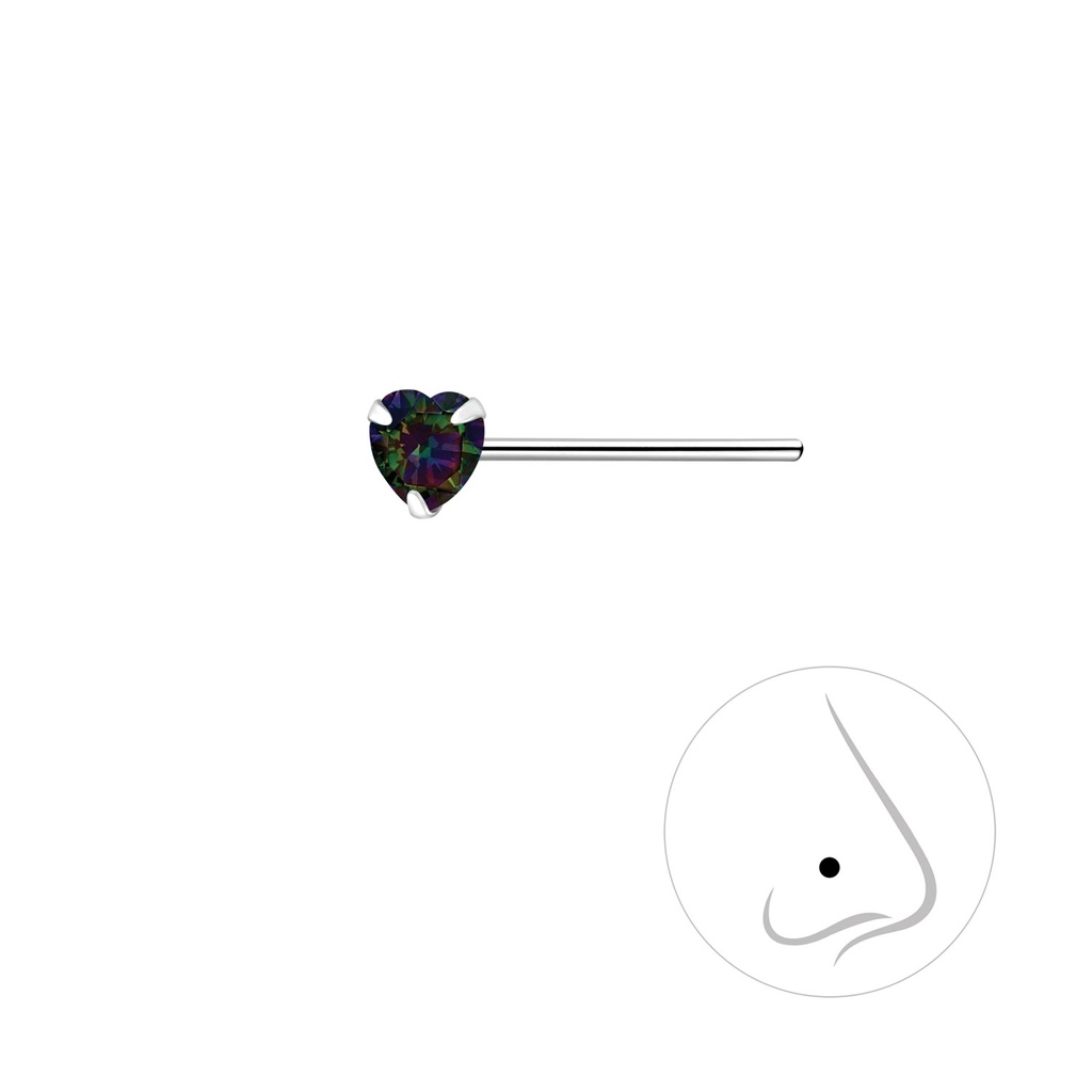 3mm Heart Cubic Zirconia Silver Nose Stud