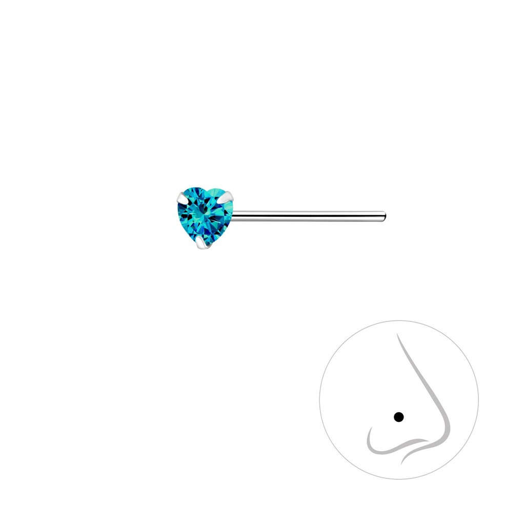 Clou de nez en argent zircon cœur 3 mm