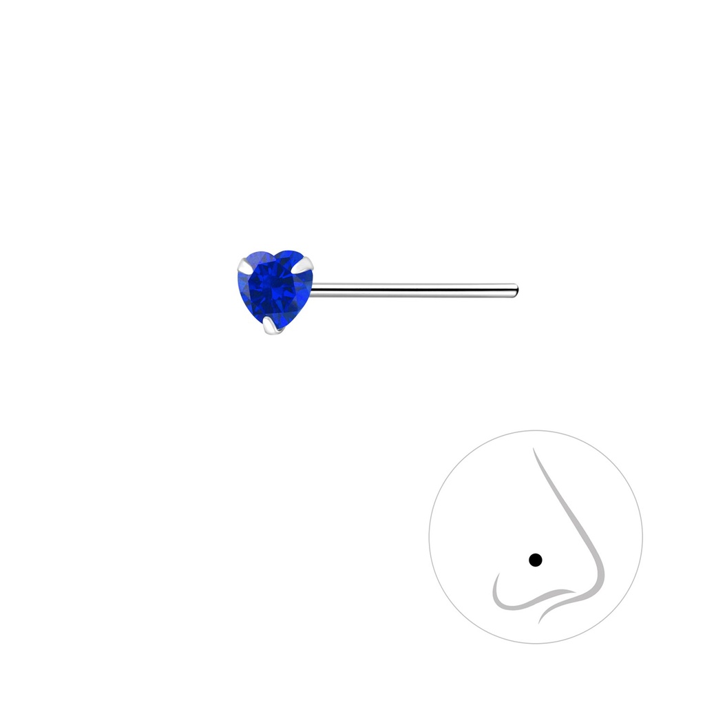 3mm Heart Cubic Zirconia Silver Nose Stud