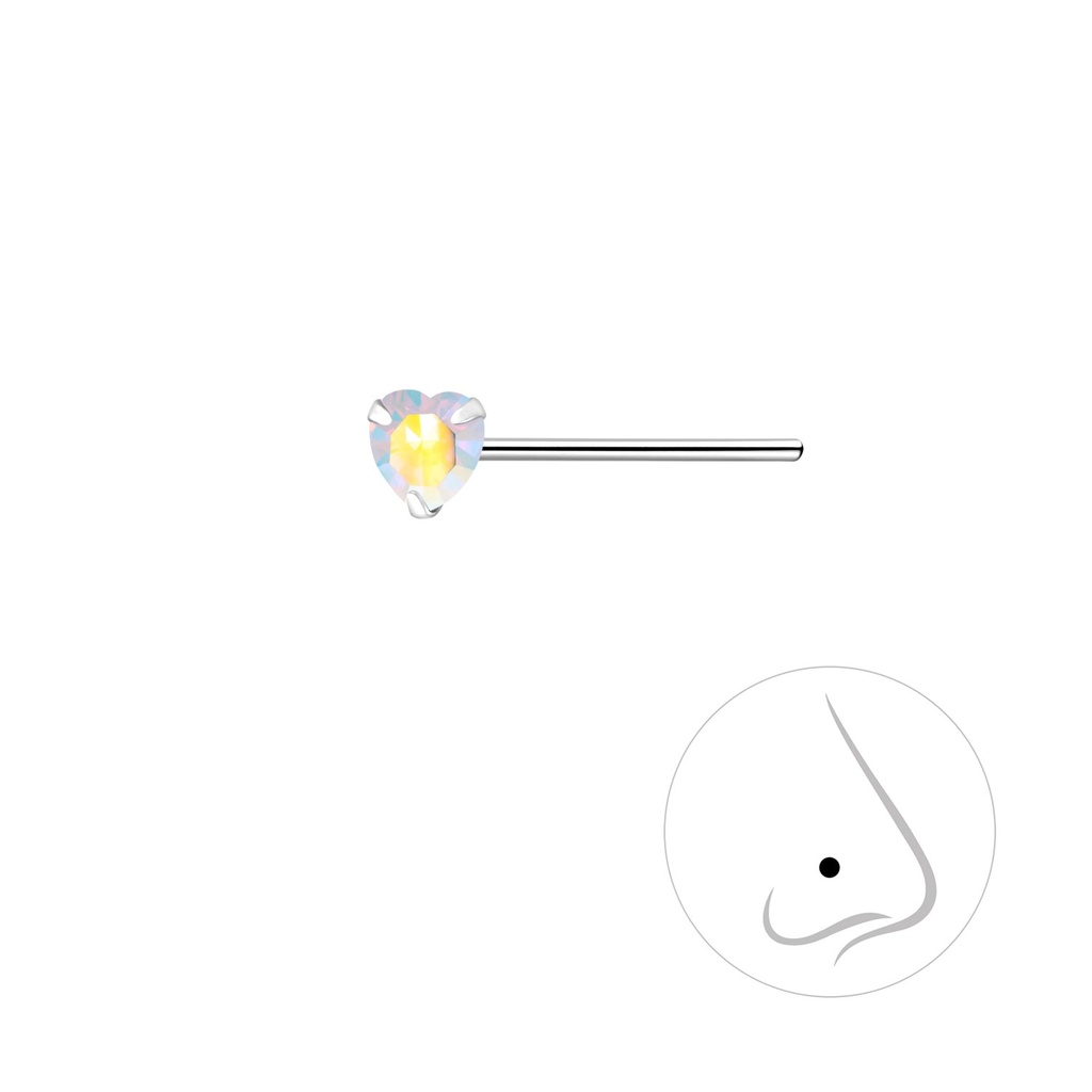 Clou de nez en argent zircon cœur 3 mm
