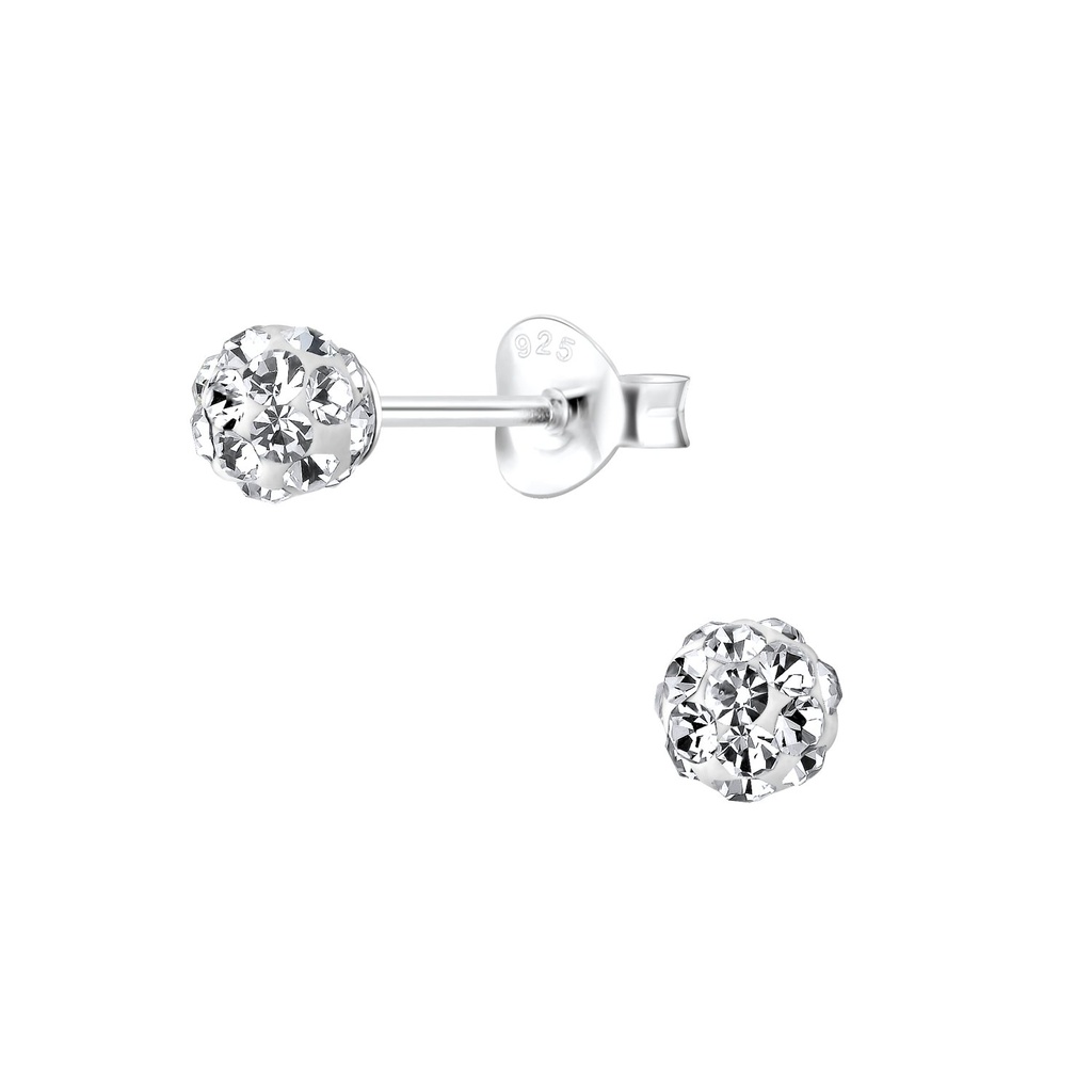 Puces d'oreilles boule en argent cristal 4 mm