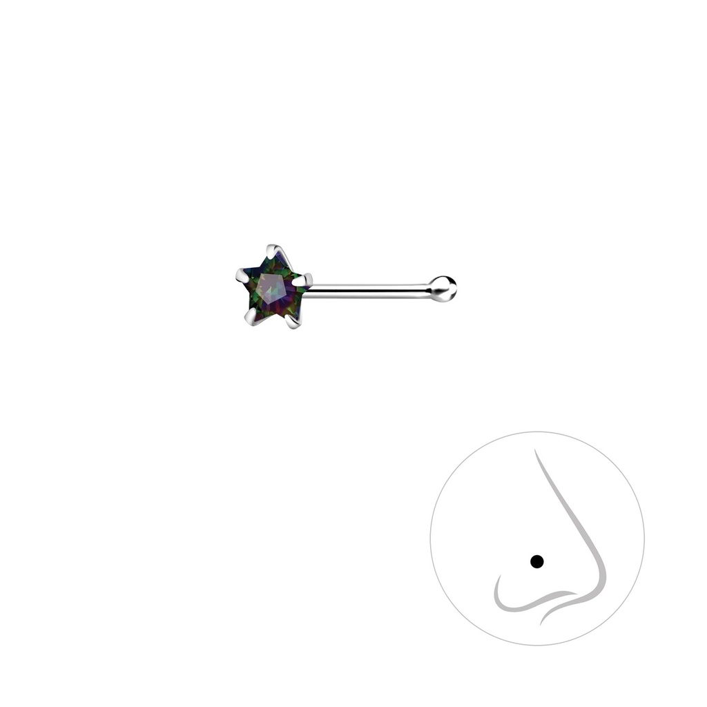 Clou de nez en argent zircon étoile 3 mm avec boule