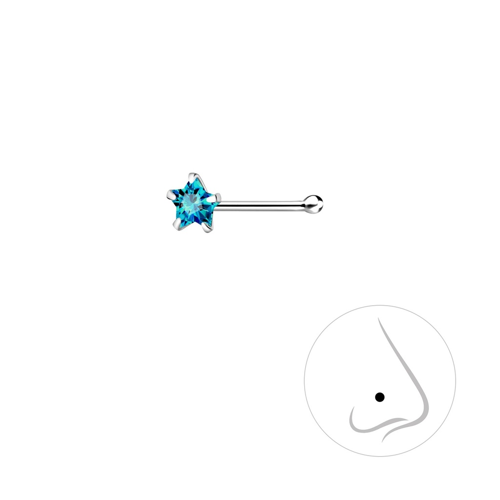 3mm Star Cubic Zirconia Silver Nose Stud with Ball
