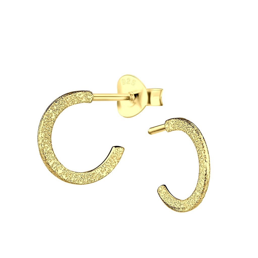 Silver Half Hoop Stud Earrings with Diamond Dust
