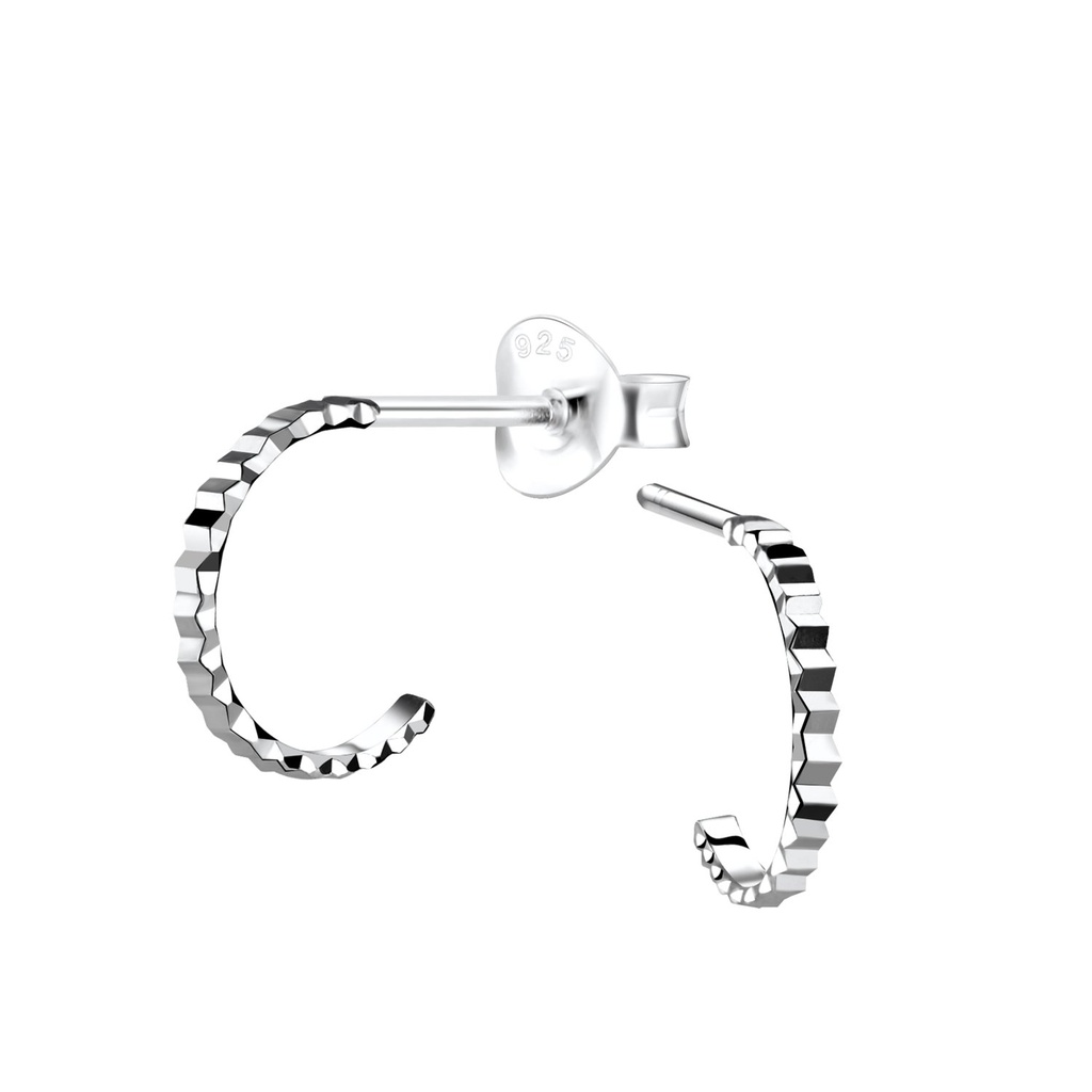 [10012684] Puces d'oreilles demi-créole en argent avec taille diamant