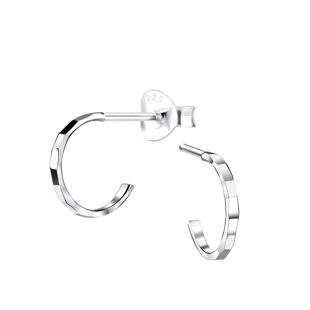 [10012683] Puces d'oreilles demi-créole en argent avec taille diamant