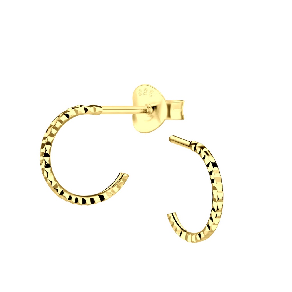 Puces d'oreilles demi-créole en argent avec taille diamant