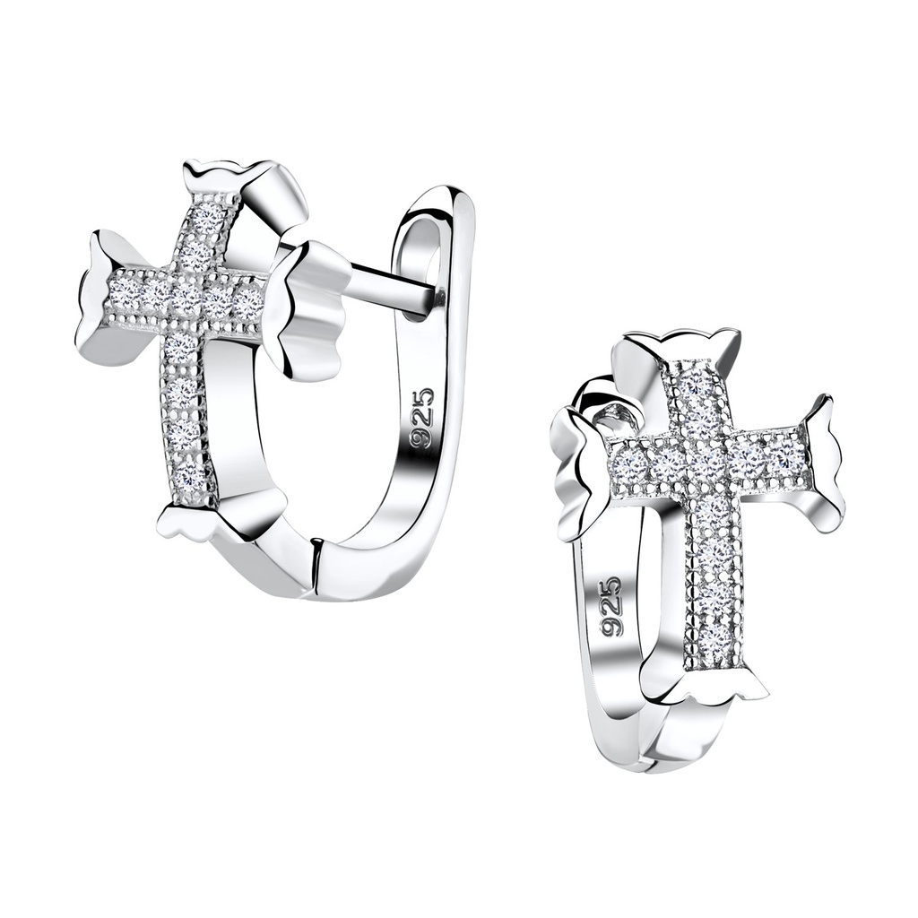Créoles huggie croix en argent