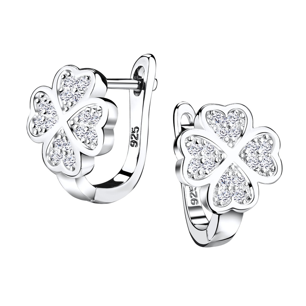 Silver Lucky Clover Huggie Earrings