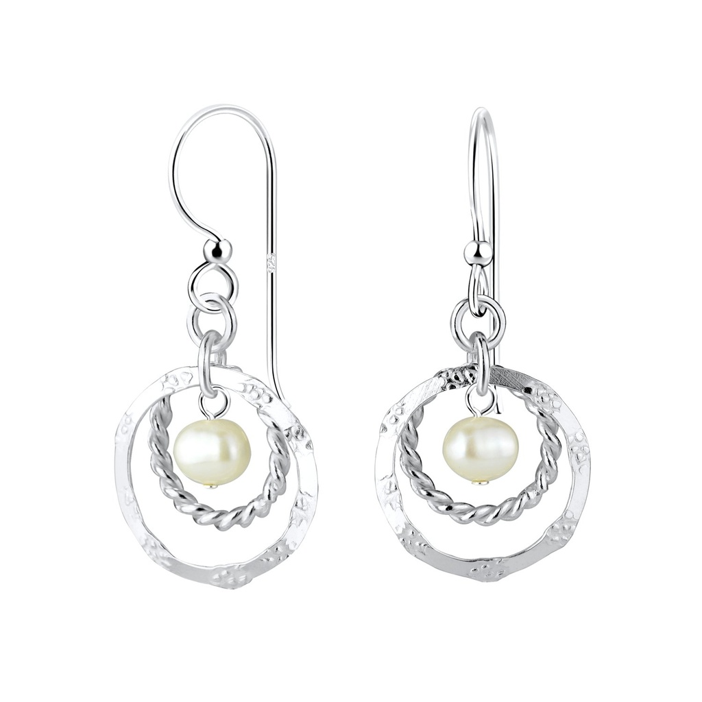 Boucles d'oreilles cercle en argent avec perle d'eau douce