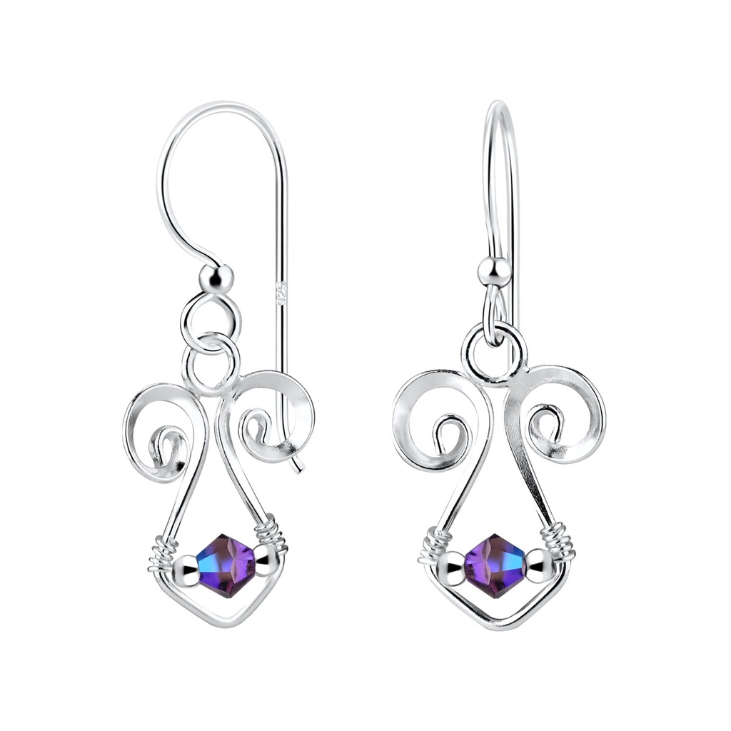 [10011092] Silver Spiral Earrings with Glass Bead