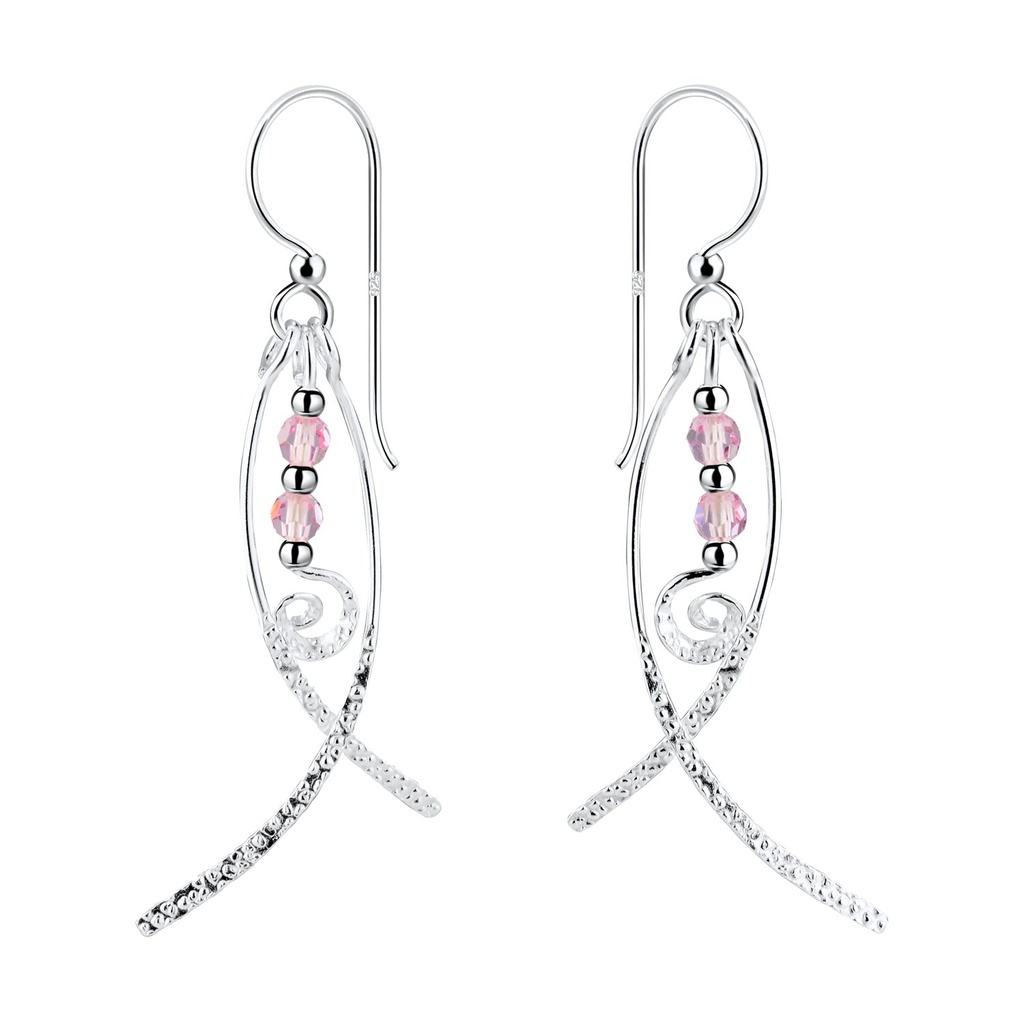 Silver Spiral Earrings with Glass Bead