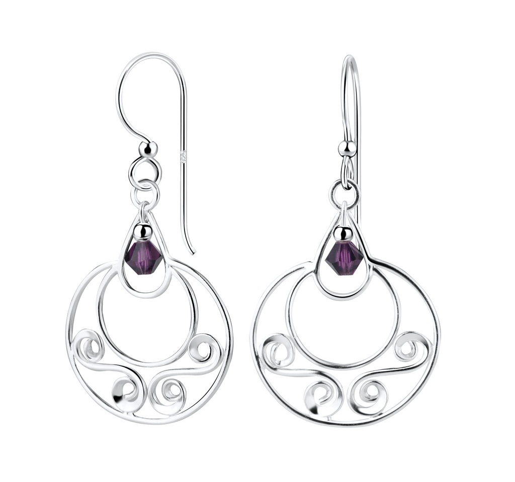 [10011084] Silver Spiral Earrings with Glass Bead