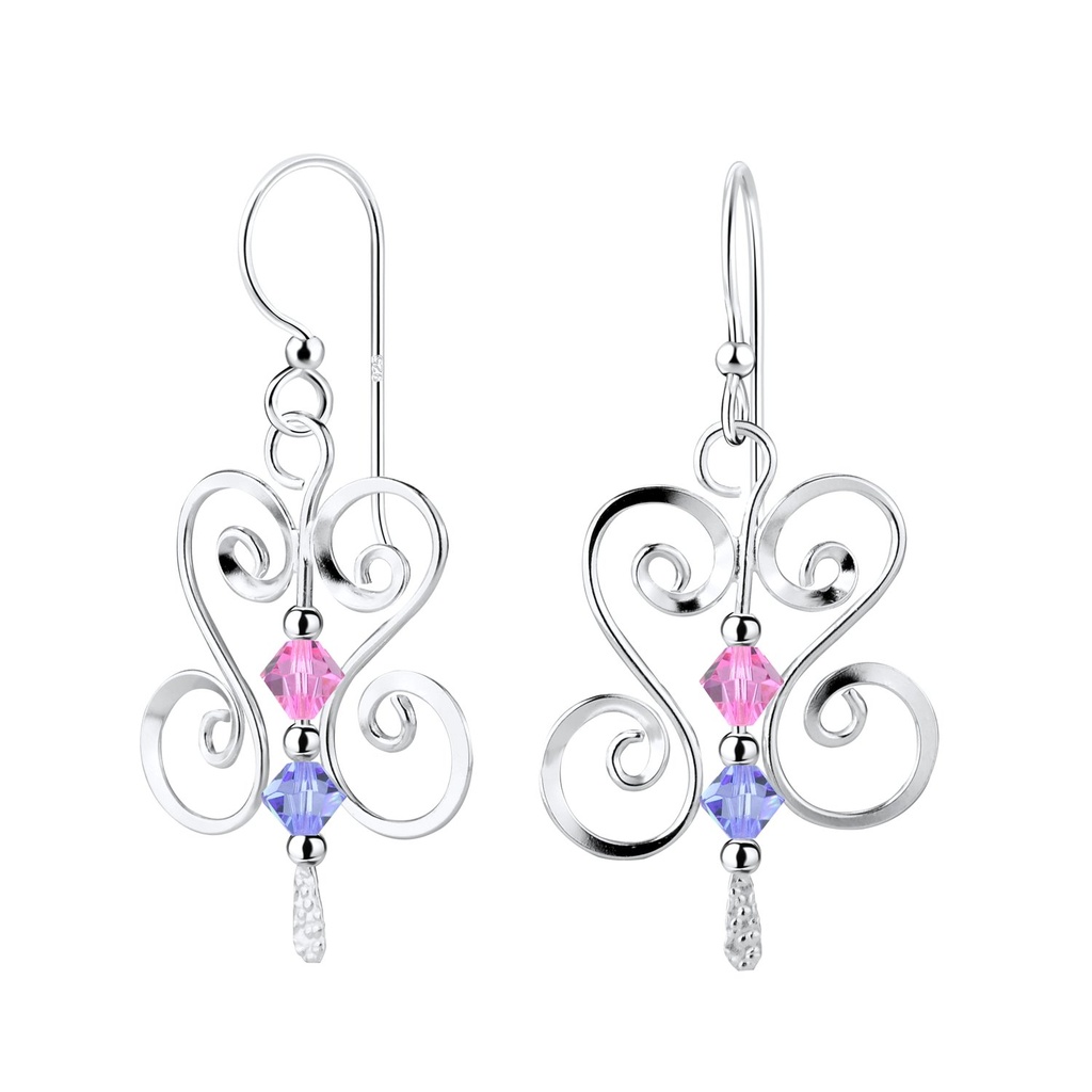 [10011083] Silver Spiral Earrings with Glass Bead