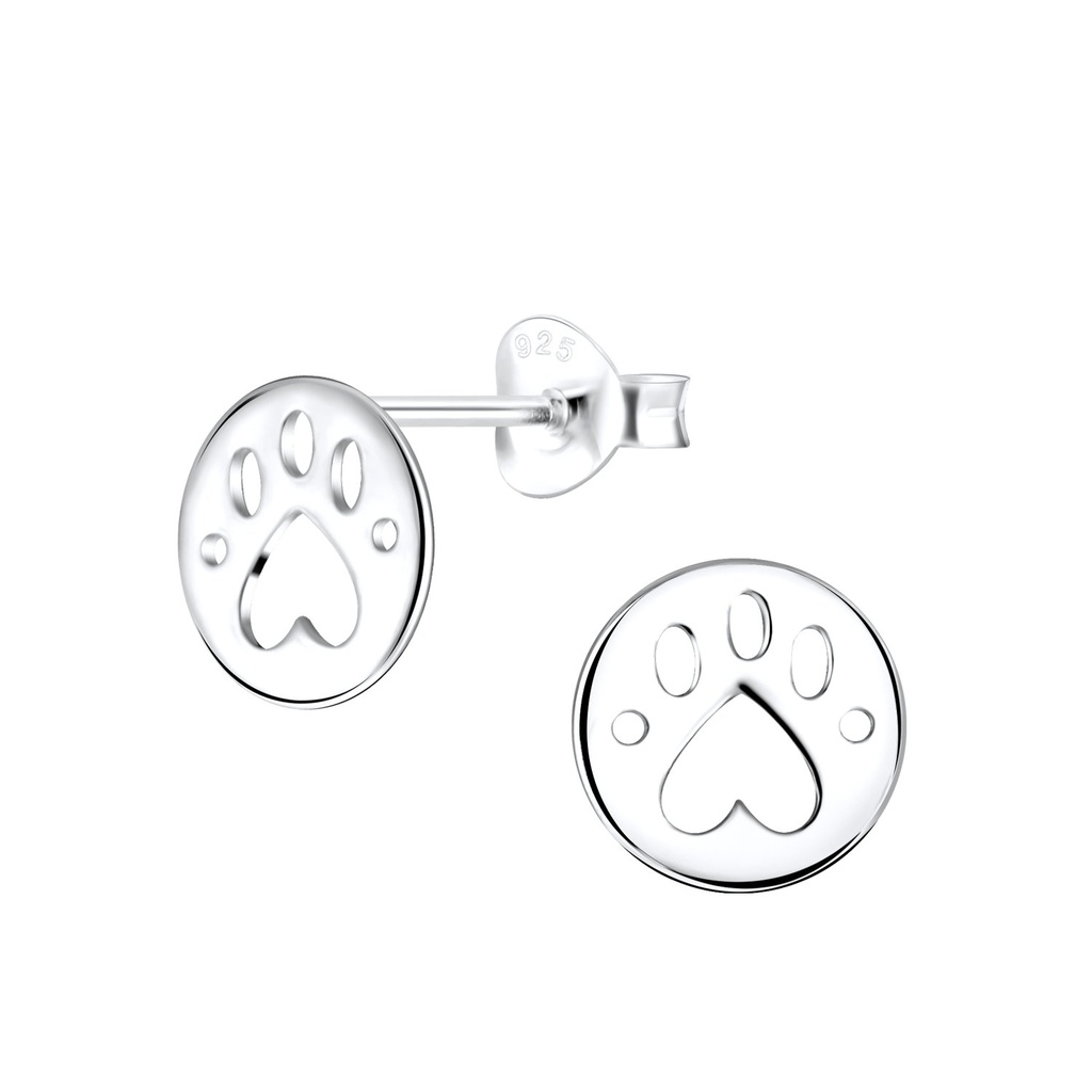 [10010816] Puces d'oreilles empreinte de patte en argent