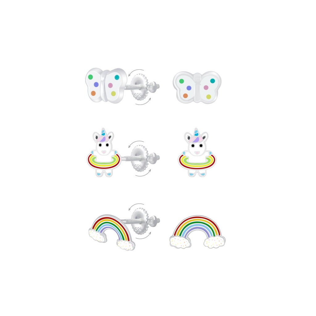 [10011405] Lot de boucles d'oreilles à fermoir à vis arc-en-ciel en argent