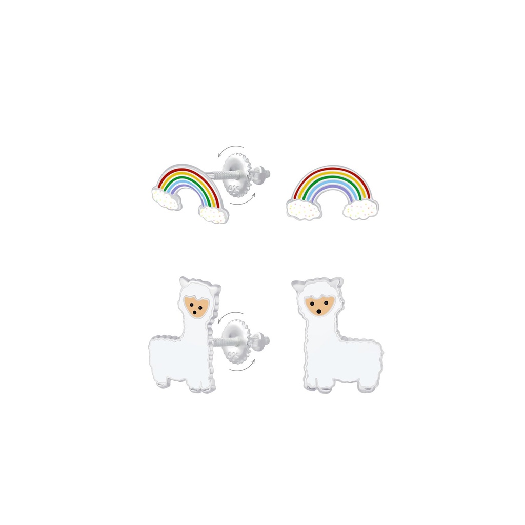 [10011400] Lot de boucles d'oreilles à fermoir à vis arc-en-ciel et alpaga en argent