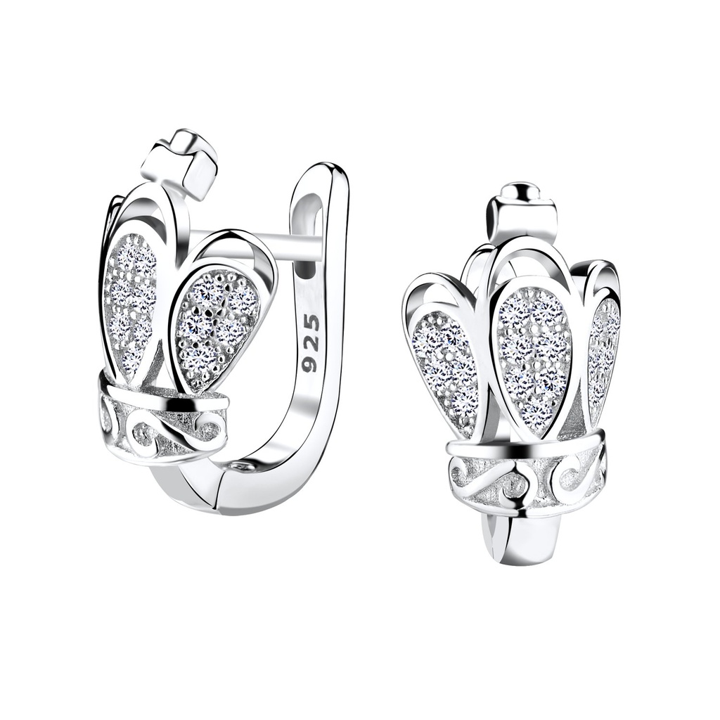 [10011646] Silver Crown Huggie Earrings
