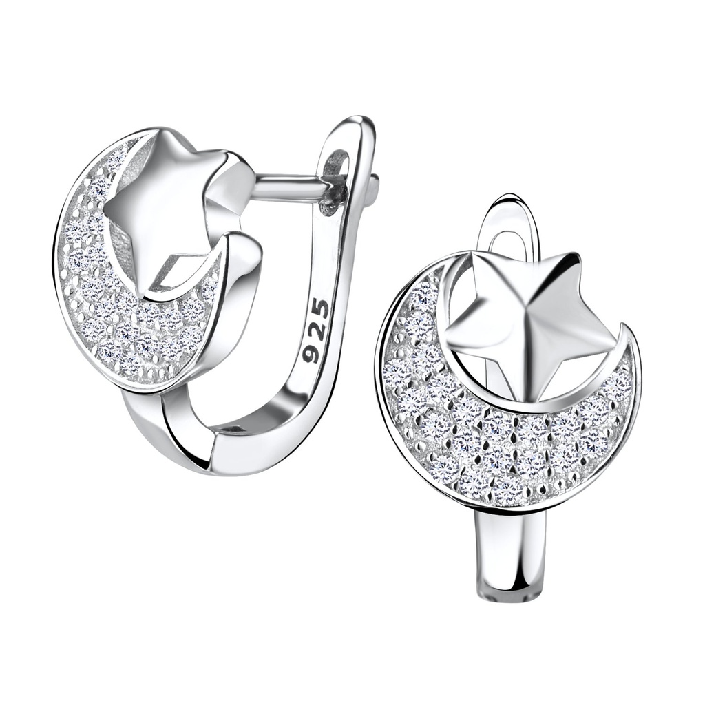 [10011643] Créoles huggie lune et étoile en argent