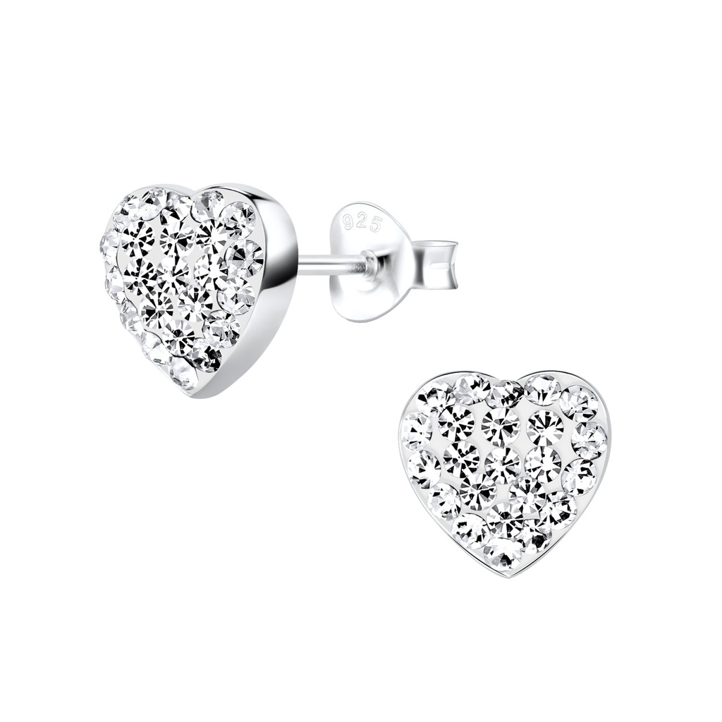 Silver Heart Crystal Stud Earrings