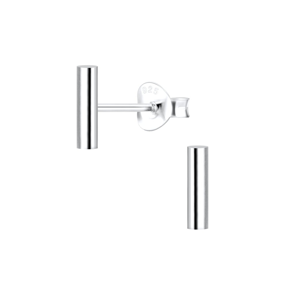 [10013128] Silver Round Bar Stud Earrings