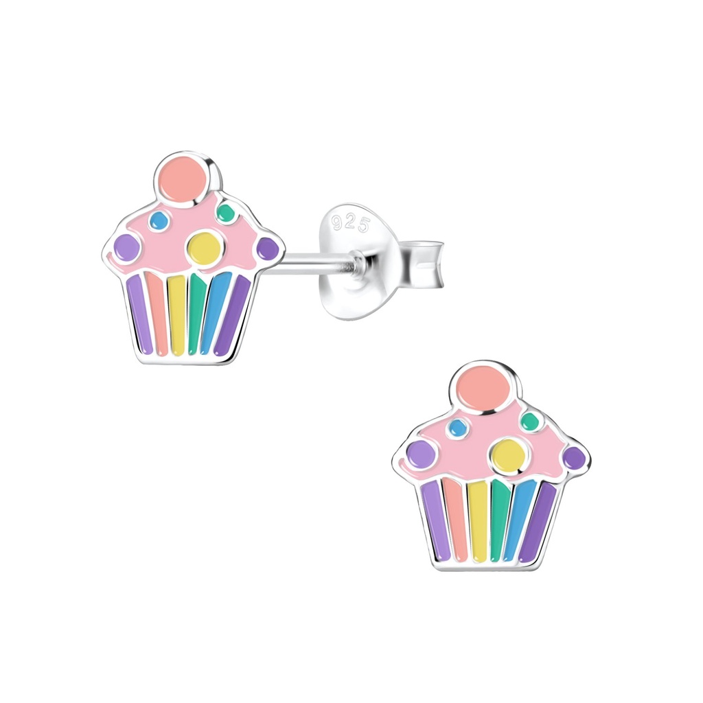 Silver Cupcake Stud Earrings