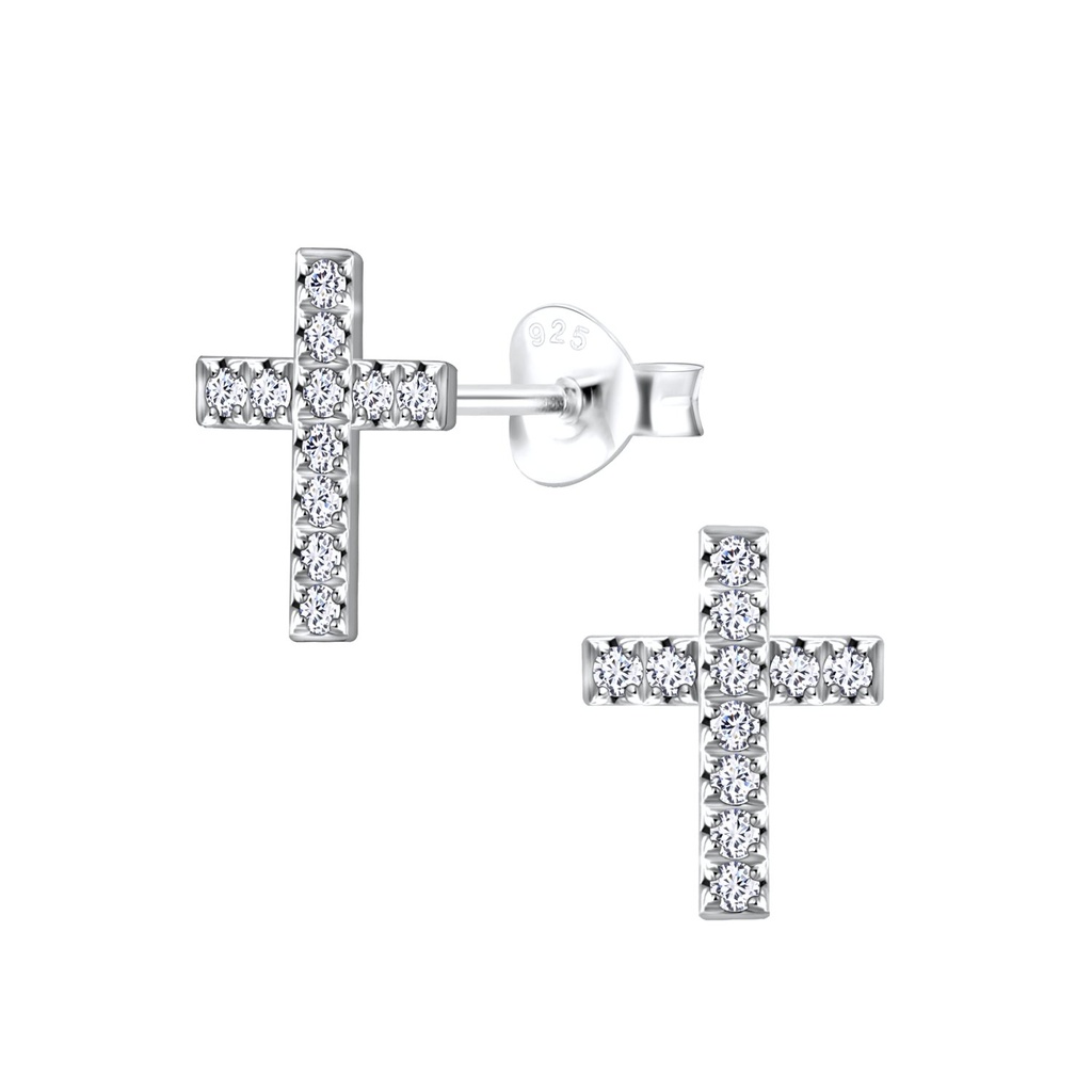 Puce d'oreille croix en argent zircon