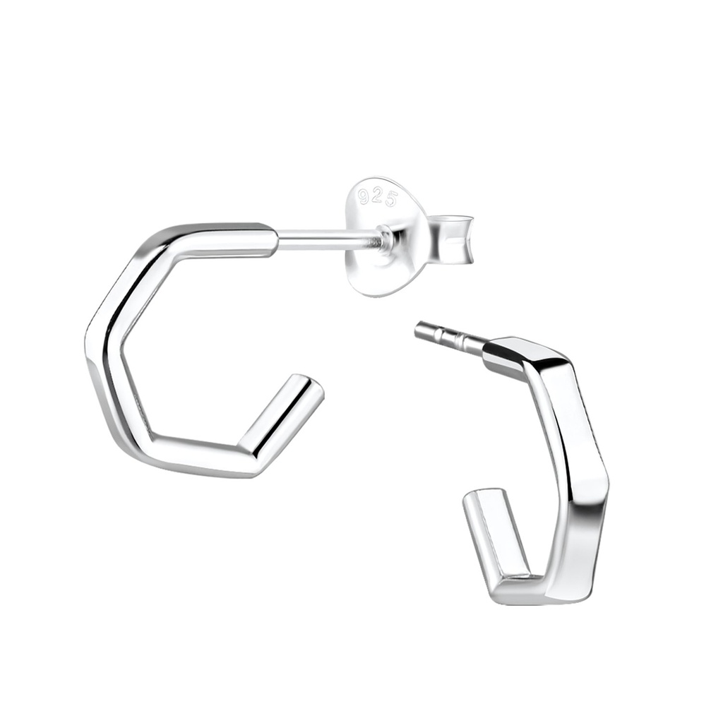 Silver Half Hoop Stud Earrings