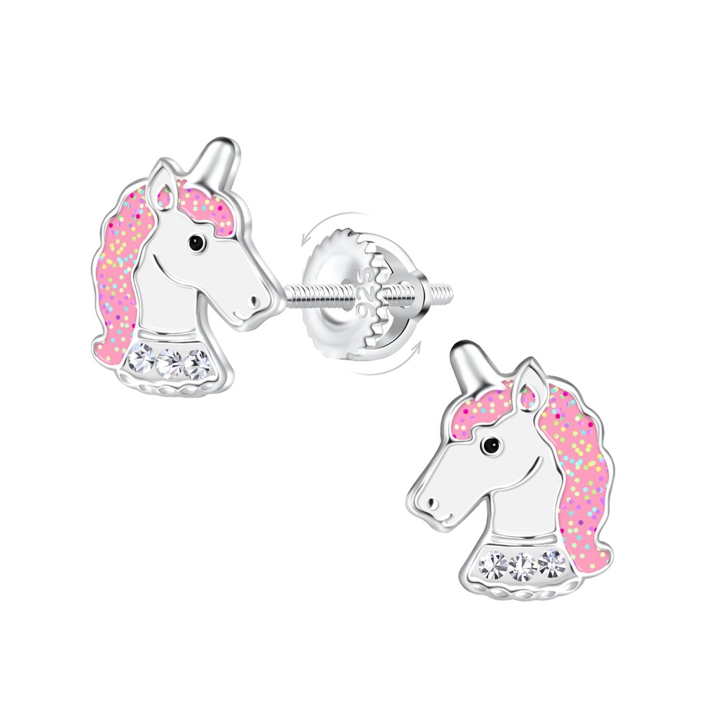 [10012286] Silver Unicorn Screw Back Earrings