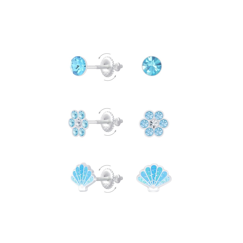 [10011406] Lot de boucles d'oreilles à fermoir à vis bleues en argent