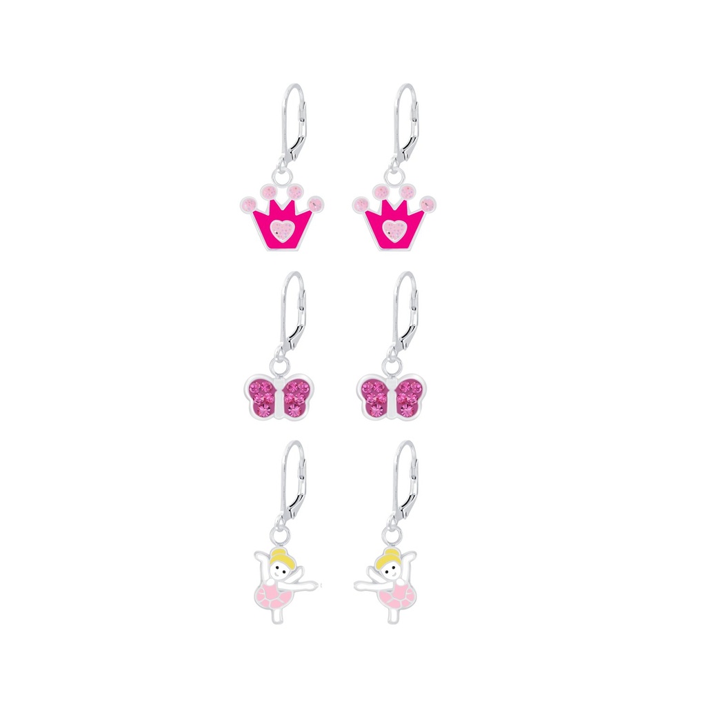 Silver Pink Lever Back Earrings Set