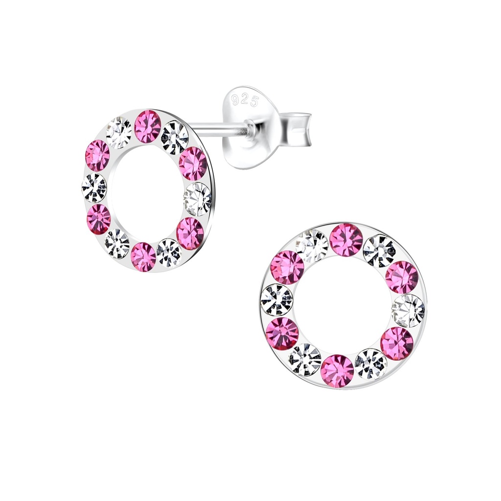 [10010967] Silver Crystal Circle Stud Earrings